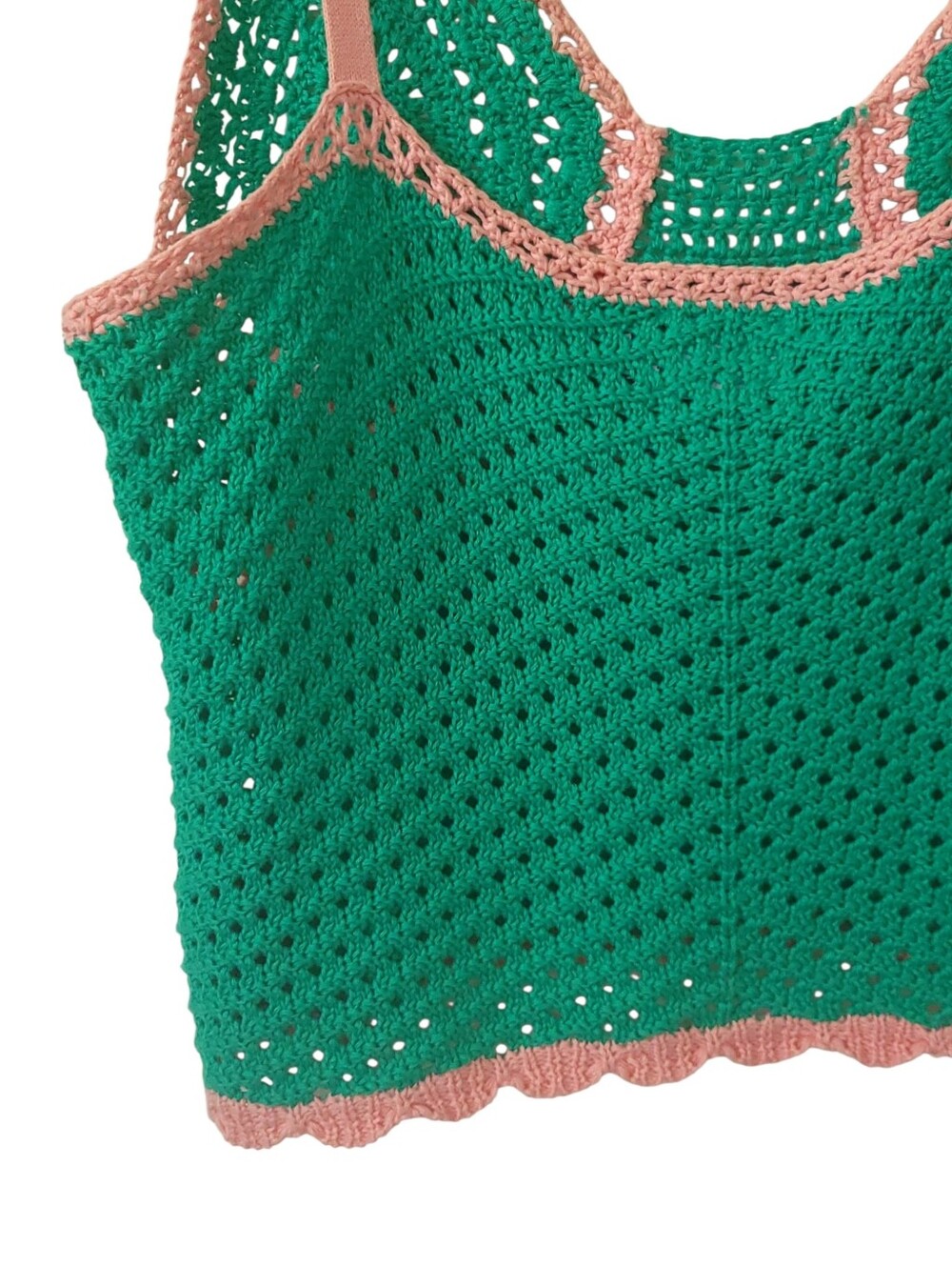 ASOS DESIGN Crochet Crop Top US 12 Pink Green Y2K Festival Boho Cami - Picture 8 of 13